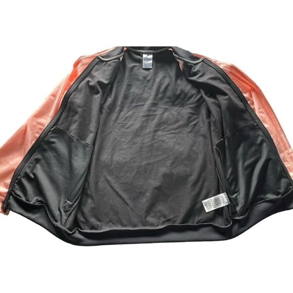 Adidas Women's Sz L Black Rose Floral Embossed Peach Contrast Sleeves Jacket - Picture 10 of 11